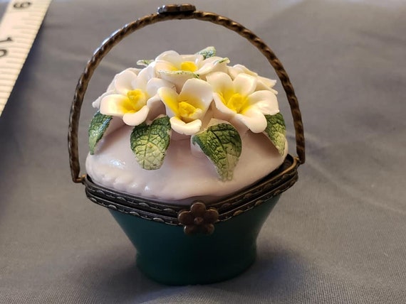 Antique Pill Box with Ceramic Flowers - image 5