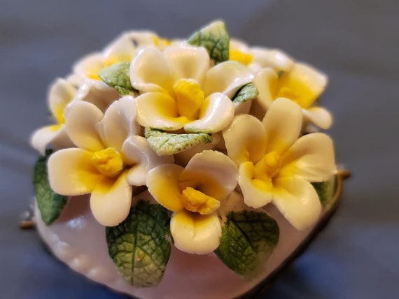 Antique Pill Box with Ceramic Flowers - image 2