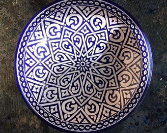 Handgemachter marokkanischer Keramikteller: Fes Fez Design, Wand oder Tischdekor