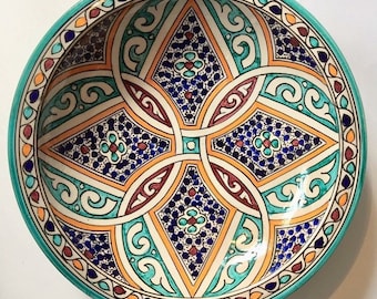 Handgemachte Marokkanische Keramik Platte, Fez Design, Wand Dekor