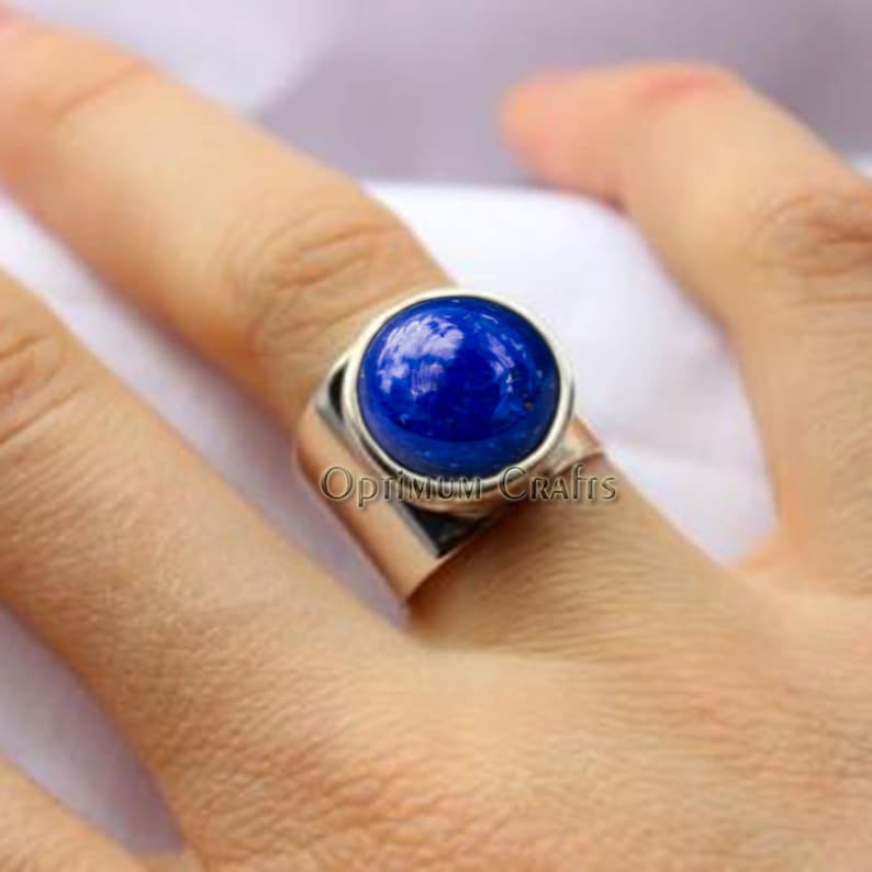 Natural deep blue afghani lapis lazuli ring 925 solid sterling silver smooth round lapis ring handcrafted Unisex ring handmade best gift