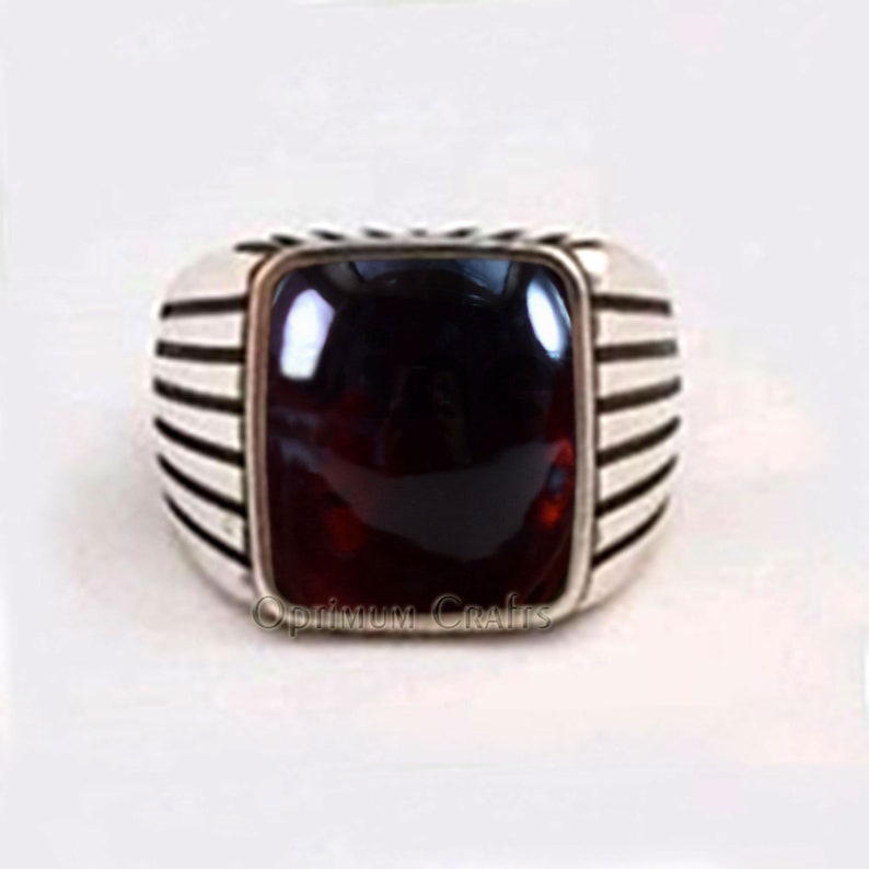 Natural Red Garnet Ring Cabochon Garnet 925 Sterling Silver Artisan Crafted Ring January Birthstone Ring Birthday Anniversary Gift for Mens