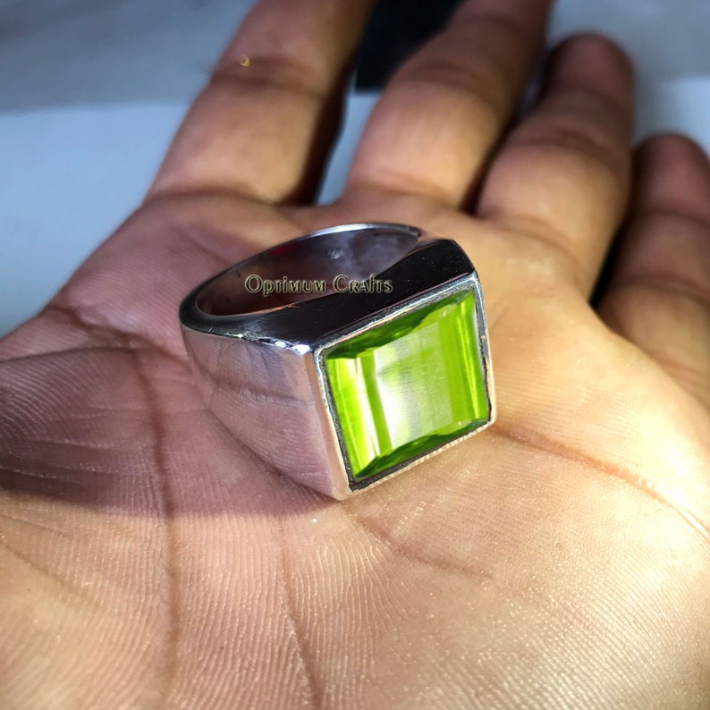 Peridot Ring Men Ring Faceted August Birthstone Ring Etsy