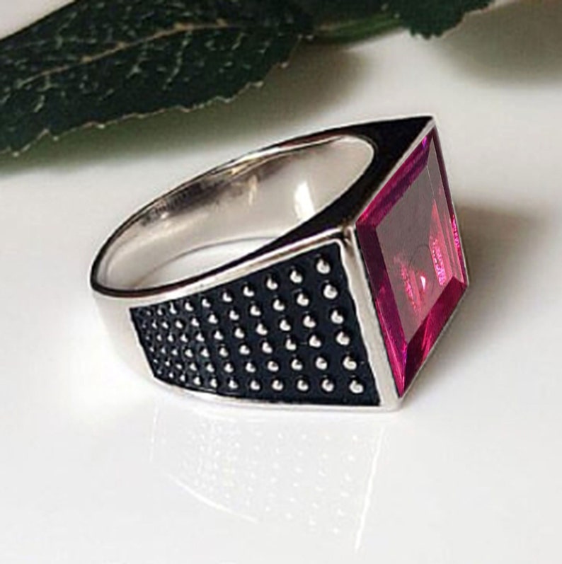 Mens Ruby Hydro Ring 925 Sterling silver ring ruby quartz ring handmade signet mens wedding jewelry gift for father July birthstone ring