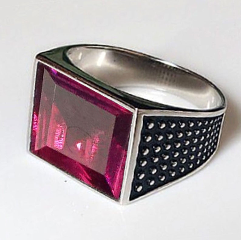 Mens Ruby Hydro Ring 925 Sterling silver ring ruby quartz ring handmade signet mens wedding jewelry gift for father July birthstone ring