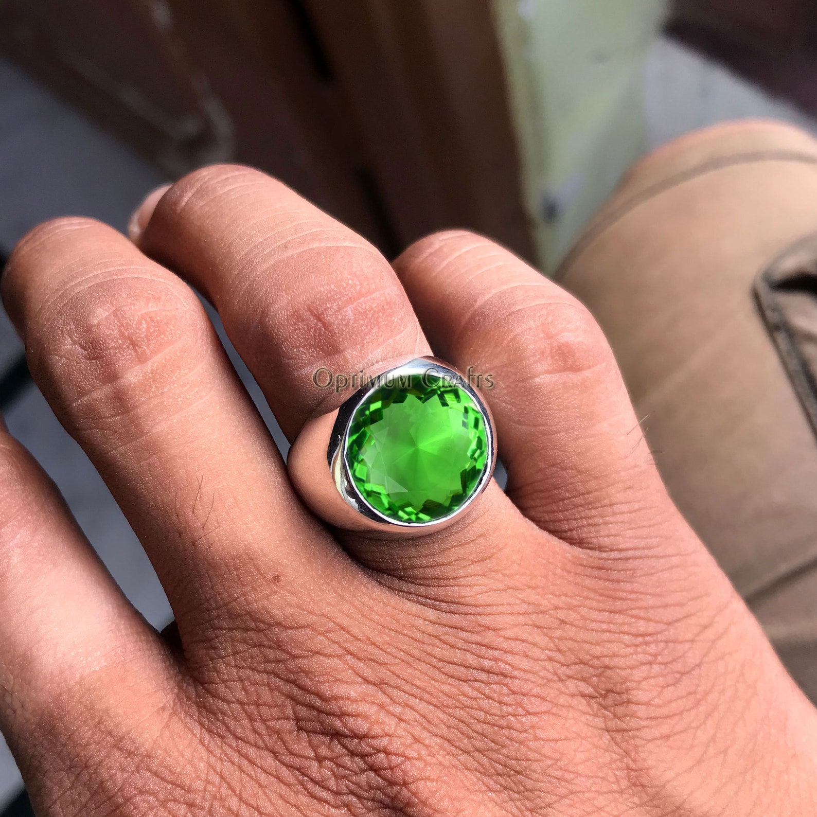 Mens Peridot Ring 925 Solid Sterling Silver Ring Big Peridot Etsy