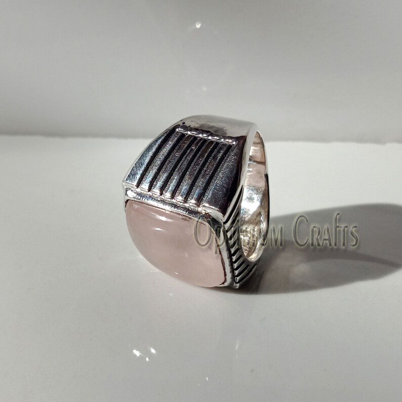 Natural Rose Quartz Ring Smooth Cabochon Cushion Rose Quartz Real 925 Sterling Silver Handmade Sterling Silver Ring Heavy Rose Quartz Ring