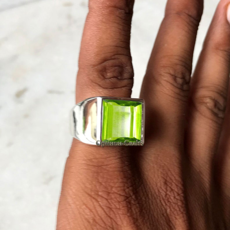 Peridot Ring Men Ring Faceted August Birthstone Ring Etsy