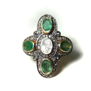 Echter Smaragd Edelstein Ring, Polki Diamant Ring, Vergoldeter Ring, 925 Sterling Silber, Mai Birthstone Ring, Jubiläumsring, Geschenk für Sie