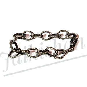 Sparky Diamond Bracelet, Black Plated 925 Sterling Silver, Pave Diamond Bracelet, Prong Setting Bracelet, Chain Bracelet, Vintage Bracelets