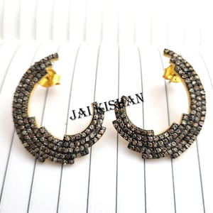 Pave Diamond Earrings, Gold Plated 925 Sterling Silver, Vintage Jewelry for Women, Perfect Birthday Gift, Gift For Her, On Sale