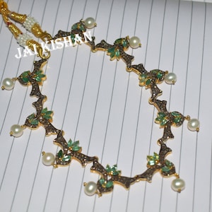 Emerald Gemstone Necklace, Pave Sparkly Diamond Necklace, 925 Sterling Silver, Gold Plated Necklace, Victorian Necklace, Gift For Her