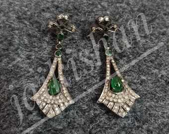 Pave Diamond Earring, Natural Emerald Gemstone Earring, Black Plated 925 Sterling Silver, Indian Jewelry, Wedding Earring, Gift For Her