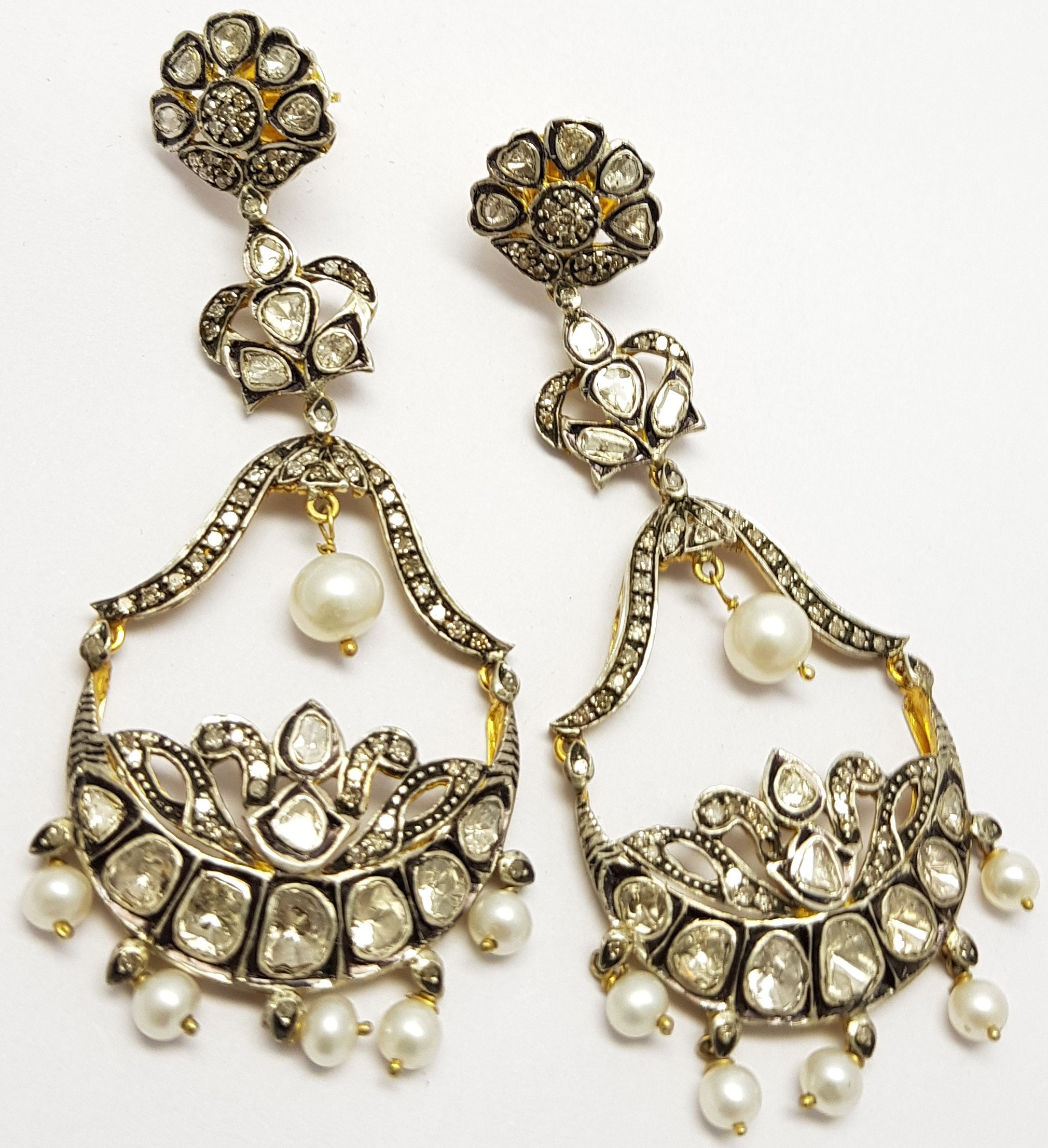Gift For Wife Beautiful Victorian Handmade Earrings Women Jewelry 925 Sterling silver jewelry Elegant Gold Plated Polki Dangle Drop