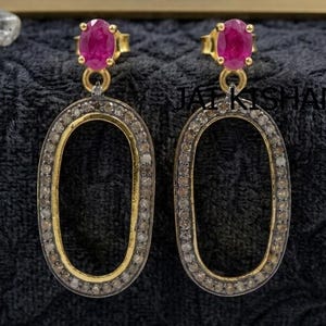 Pendientes colgantes de rubí con diamantes pavé, plata de ley 925, piedra natal de julio.