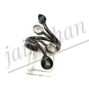 Ungeschliffener Polki Diamant Ring, Smaragd Edelstein Ring, 925 Sterling Silber, Mai Birthstone Ring, Vintage Ring, Versprechen Ring, Geschenk für sie