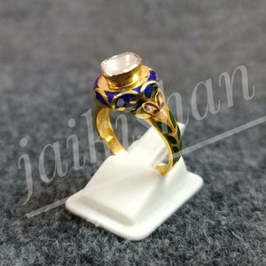 Enamel Polki Diamond Ring: Meenakari 925 Sterling Silver Wedding Jewelry