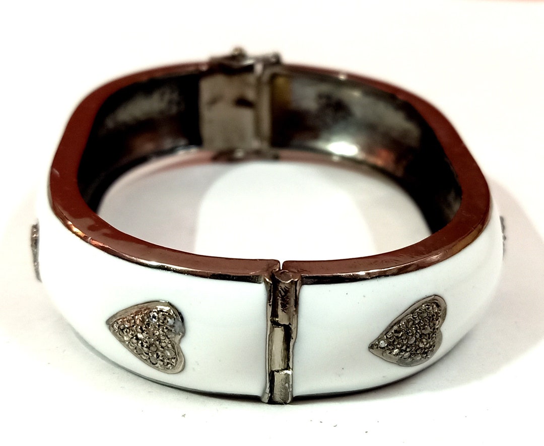 White Enamel Bangle, Pave Diamond Bangle, Meenakari Bangle, 925 ...