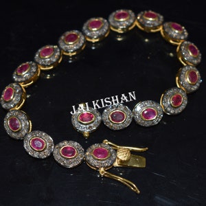 Rubin Edelstein Armband: Pave Diamant, 925 Sterling Silber, vergoldet