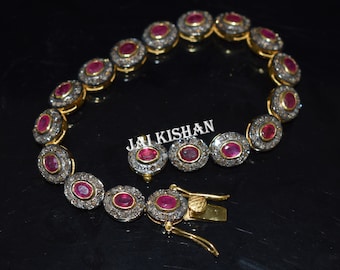 Ruby Gemstone Bracelet, Pave Diamond Bracelet, 925 Sterling Silver, Gold Plated Bracelet, July Birthstone Bracelet, Cluster Bracelet, Gift