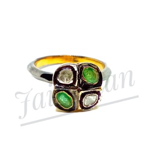Polki Diamant Ring, Smaragd Edelstein Ring, 925 Sterling Silber, Mai Birthstone Ring, viktorianischer Ring, traditioneller Ring, Geschenk für Großmutter