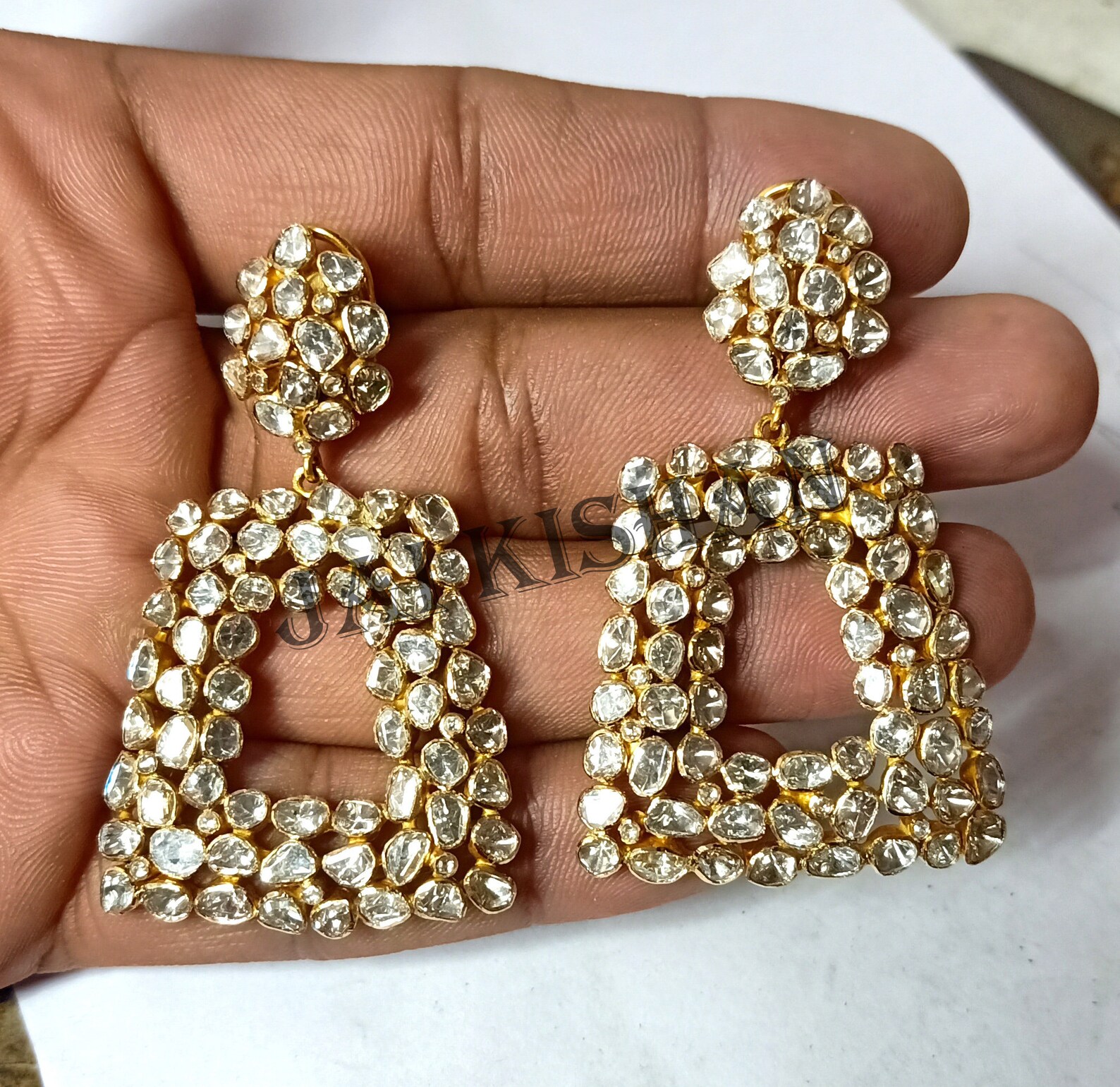 Polki Earring Rose Cut Polki Diamond Earring 925 Sterling Etsy