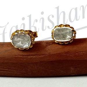 Polki Diamond Stud Earrings: 925 Sterling Silver Wedding Jewelry