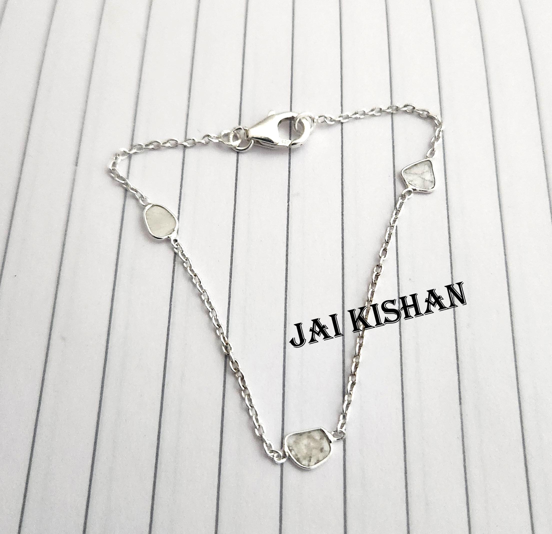 キラキラ輝くポルキダイヤモンドブレスレット：925スターリング