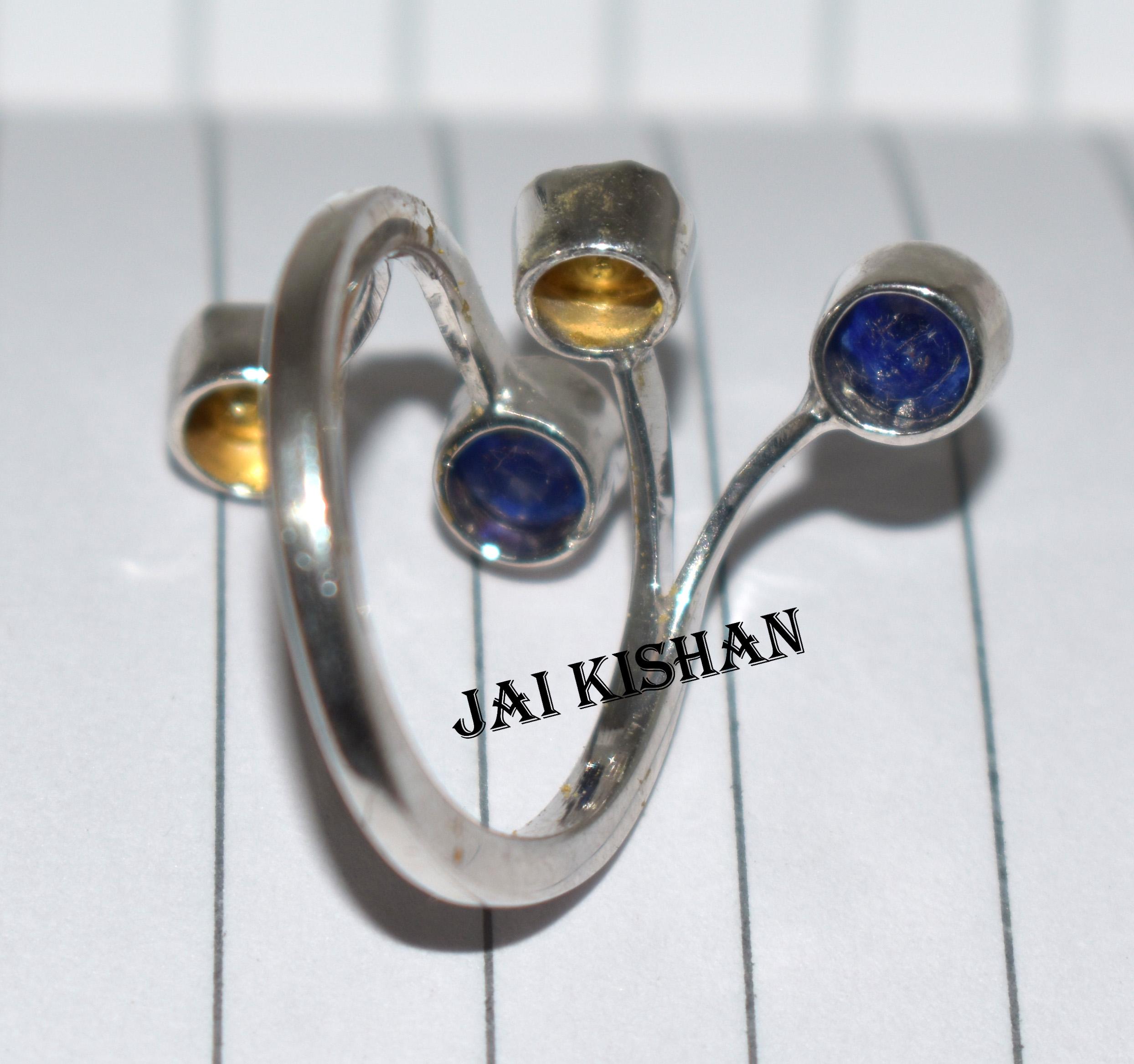Bague Femme Argent 925 Saphir Naturel Bleu Et Diamants Pavés - Style Dragon Victorien - Taille 8