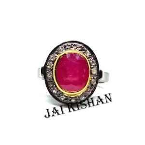 Ruby Gemstone Ring, Black Plated Ring, 925 Sterling Silver, Gorgeous Ring, Vintage Jewelry, Pretty Ring, Diamond Ring, Birthday Jewelry