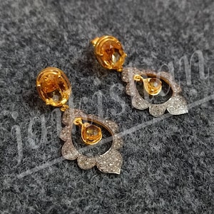 Pave Diamond Citrine Earrings: 925 Sterling Silver Wedding Jewelry