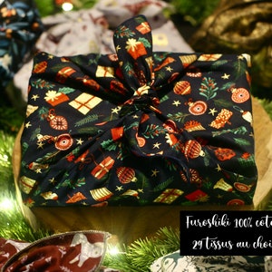 FUROSHIKI reusable fabric gift wrapping, zero waste, perpetual packaging, responsible and sustainable 2- Cadeau fond bleu