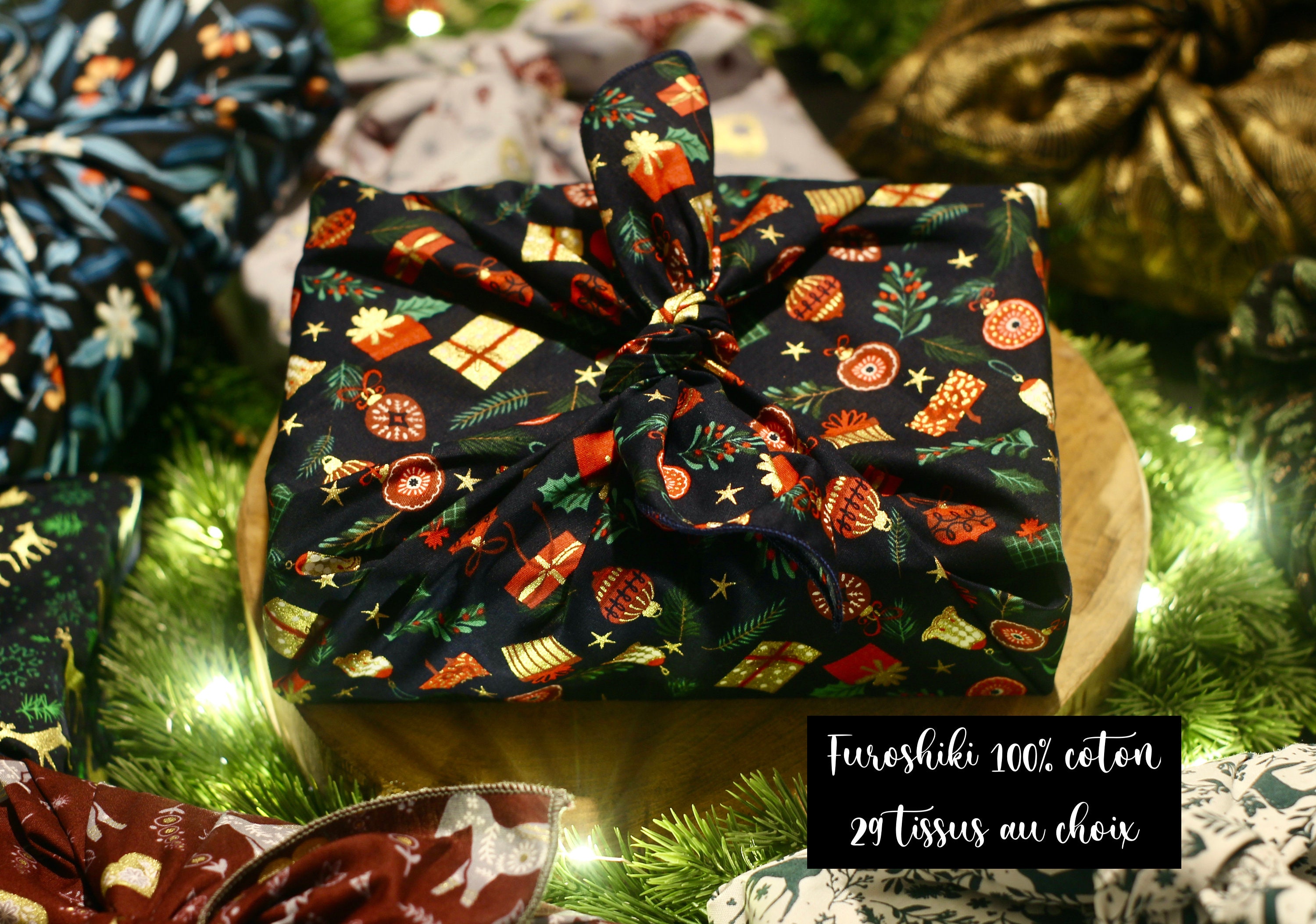 Double Sided Furoshiki, Reversible Gift Wrap, Christmas Gift Wrap