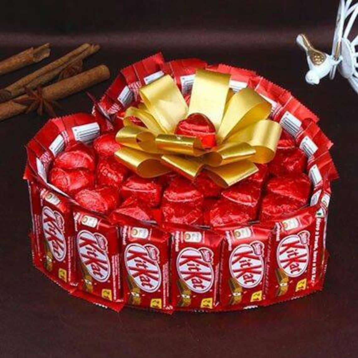 Heart Shaped Kit Kat Chocolates Cake Etsy