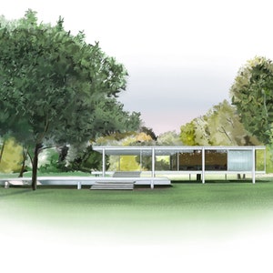 Farnsworth House Art Print Mid Century Modern Wall Art Mies Van Der Rohe Wall Decor Bauhaus Design