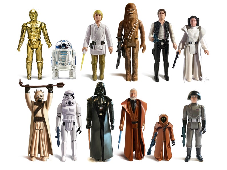 Illustrated Vintage Kenner Original 12 Star Wars Figures Art Etsy
