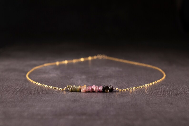Watermelon tourmaline necklace genuine tourmaline bar necklace October birthstone gift for her