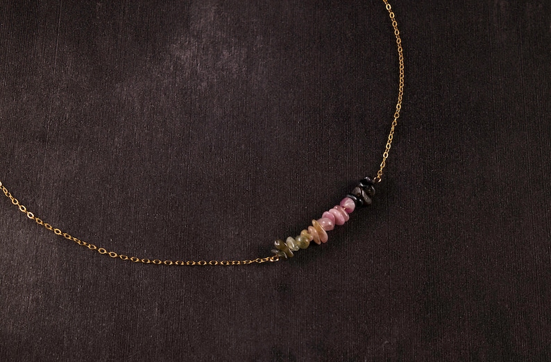 Watermelon tourmaline necklace genuine tourmaline bar necklace October birthstone gift for her