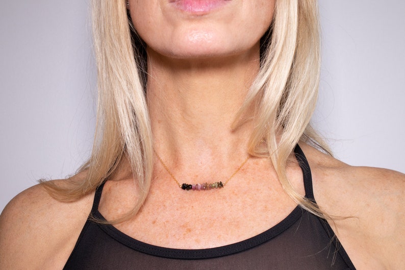 Watermelon tourmaline necklace genuine tourmaline bar necklace October birthstone gift for her