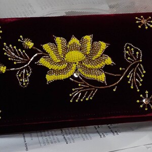 Perlen Clutch Geldbörse Velveteen Burgund