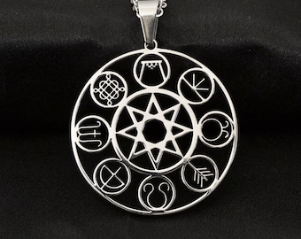 Magical year wheel with symbols of Yule, Imbolc, Ostara, Beltane, Litha, Lammas, Mabon, Samhain