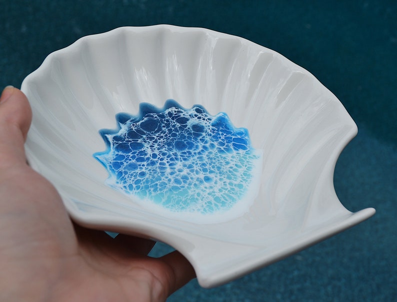 shell ring dish jewellery dish ocean dish engagement gift Ocean resin dish resin ocean shell ceramic trinket dish ocean resin wave