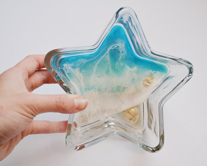 beach gift glass bowl trinket bowl Beach trinket dish starfish bowl jewellery dish resin ocean Resin beach art starfish ring dish