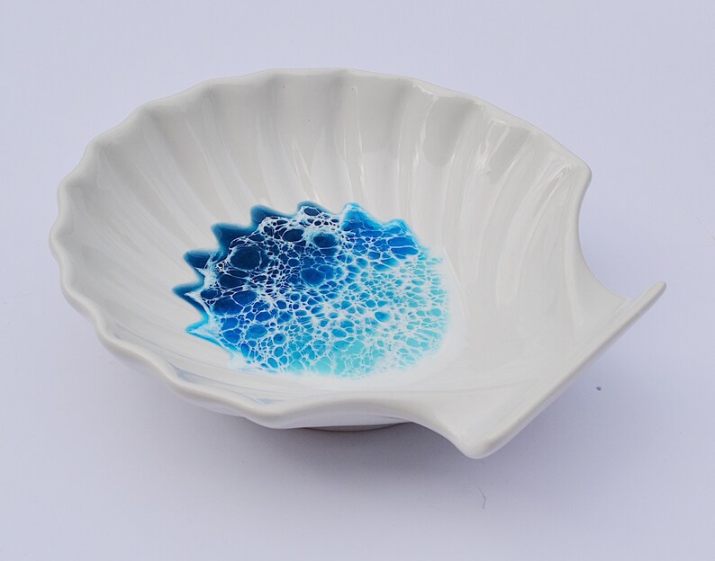 shell ring dish jewellery dish ocean dish engagement gift Ocean resin dish resin ocean shell ceramic trinket dish ocean resin wave