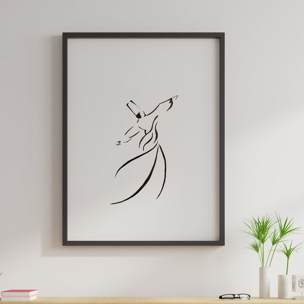 SUFI, Original Watercolor Minimalist Painting,Minimal Whirling Dervish, Sufi Line Art, Sufism, Meditation, Abstract Minimalist Art Print