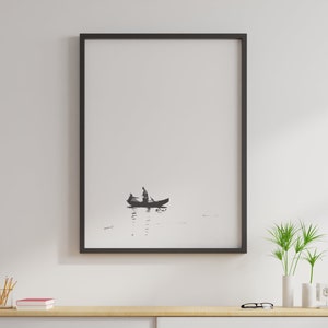 Acquerello originale 'Calma prima della tempesta' Pittura minimalista, Brushstroke Asian Art Giclee Print, Stampa d'arte minimalista in bianco e nero