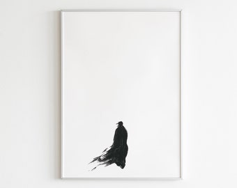 SOLITARY, Original Watercolor Minimalist Painting, Brushstroke Asian Art, Rumi Sumi-e ink Painting Giclee Print