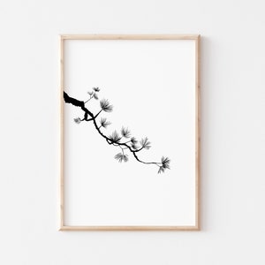 Ramo di pino originale pittura ad acquerello stampa, stampa d'arte asiatica, stampa giclée d'arte, pittura albero minimalista, stampa d'arte botanica