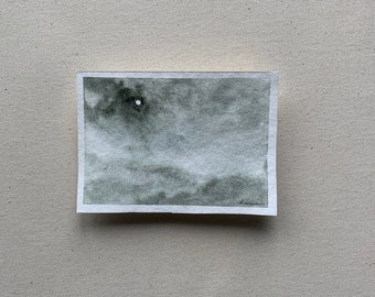 Original Watercolor Painting from 'The MOON' Handmade Paintings Limited Series, Cloudy Moon night Original Indigo Blue Wall Art,Monochrome