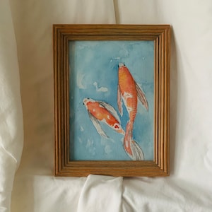 Framed Handpainted/Original Watercolor painting of Koi Fish, NOT a print